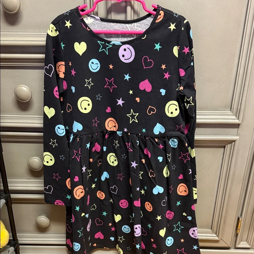 The Children's Place Black Dress with Colorful Emoji Print